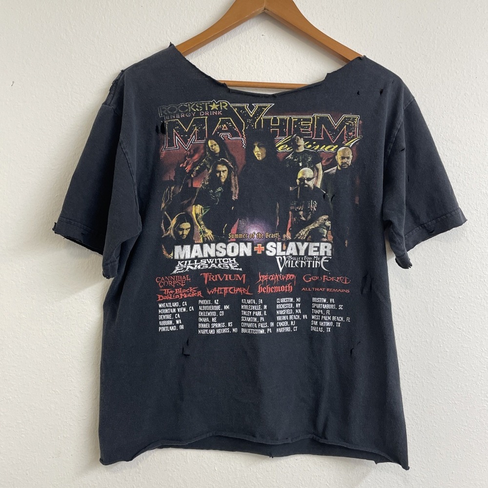 Rockstar Mayhem Festival T Shirts Mens Black Metal Destroyed‎ Grunge Streetwear